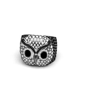 OWL MOTIF RING SILVER TONED WHITE